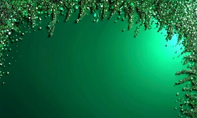 Fototapete - A dark green background with a border of sparkling white dots and a gradient of green to dark green