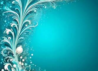 Wall Mural - a vibrant teal background with a central white and blue floral design The design includes a central white flower surrounded by a series of blue and white swirls and