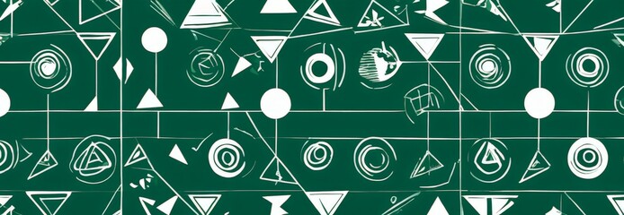 Poster - a repeating pattern of geometric shapes and lines in shades of green and white, creating a visually striking and abstract design