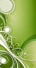 Poster - a vibrant abstract design with a green background and white and green swirls and curves The design is symmetrical, with a central white circle surrounded by a series