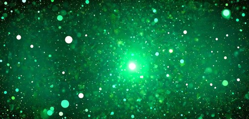 Poster - a vibrant, abstract scene of green and white particles, resembling a cosmic explosion or a starry night sky. The particles are scattered throughout the frame, creating a sense