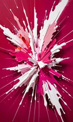 Poster - a vibrant explosion of pink and white paint splatters against a deep red background.
