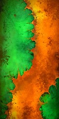Fototapete - an abstract representation leaf, with a vibrant mix of green and orange hues The leaf appears to be in a state of decay or aging, with a rough,