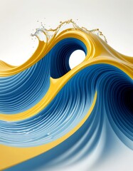 Poster - a wave-like pattern composed of blue and yellow lines, with a splash of water at the top and a white background
