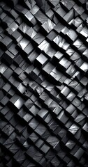 Fototapete - a close-up view black and white pattern composed of numerous small cubes arranged in a diagonal pattern The cubes vary in size and are stacked on top of each other,