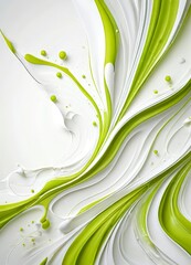 Fototapete - a white and green abstract design with fluid, organic shapes and splashes of color, creating a dynamic and visually striking composition