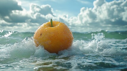 Wall Mural - Orange Floating on the Ocean Waves - Nature Photography