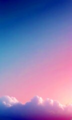 Poster - A serene sky transitions from deep blue to soft pink, with fluffy white clouds scattered across the frame