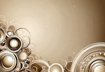 Poster - a beige-toned abstract background with a central circular design and a variety of concentric circles and rings scattered throughout, creating a sense of depth and complexity