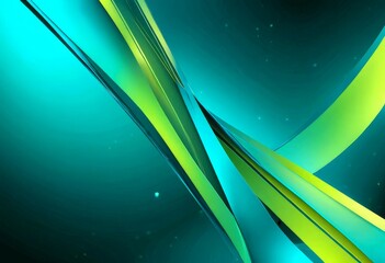 Poster - a vibrant abstract composition of intersecting lines and curves in shades of green and blue, creating a dynamic and visually striking effect