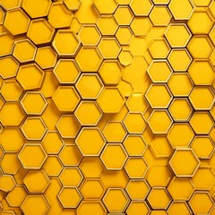 Fototapete - a repeating pattern of honeycomb-like hexagonal shapes in various shades of yellow, creating a visually striking and geometric design