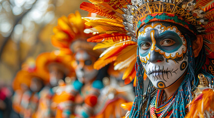 Colorful Skull Face Paint with Feathers Illustration