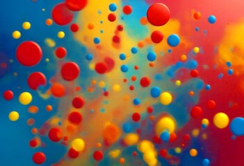 Poster - a vibrant abstract composition of overlapping circles in various colors, including red, yellow, blue, and orange, against a gradient background transitioning from blue to red