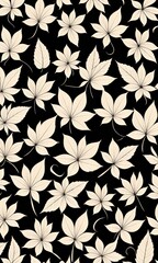 Aufkleber - A repeating pattern of stylized leaves in shades of beige against a black background