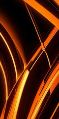 Poster - a striking abstract composition of intersecting lines and curves in shades of orange and black, creating a dynamic and visually captivating effect