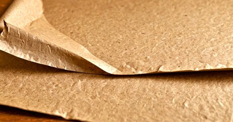 Fototapete - Close-up of crumpled brown paper on a wooden surface