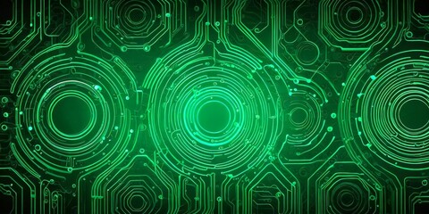 Fototapete - a complex, abstract pattern of green circles and lines, resembling a circuit board or a digital interface The arrangement of the circles and lines