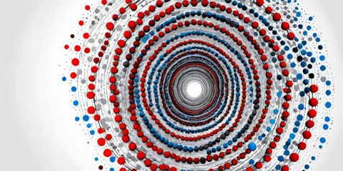 Aufkleber - a spiral pattern composed of red, blue, and gray spheres, with a white center and a gradient effect transitioning from red to blue and gray