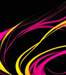 Poster - a striking abstract composition of curved lines in various shades of pink and yellow against a black background