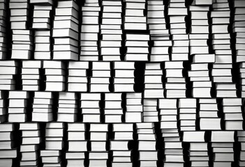 Fototapete - A monochromatic of numerous stacked books, creating a visually striking pattern