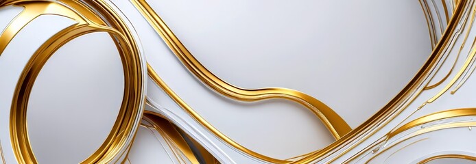 Poster - a close-up view white surface adorned with gold-colored curved lines, creating a visually striking abstract design