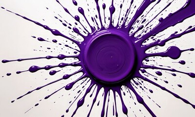 Poster - A close-up view of a purple paint splatter against a white background, with the paint spreading out in a radial pattern.