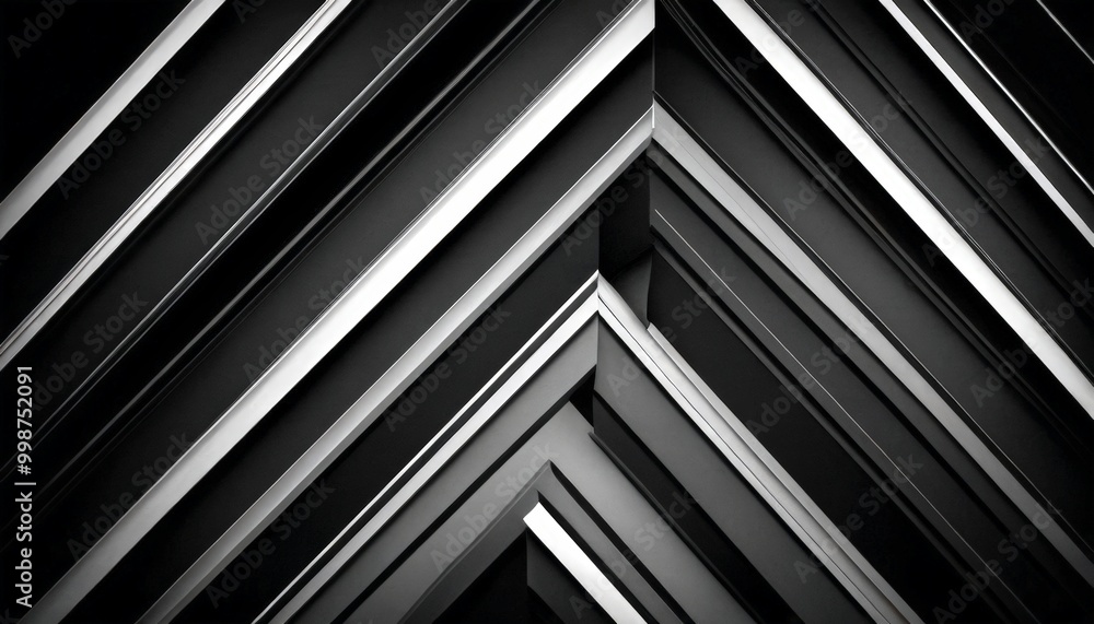 a black and white abstract composition featuring diagonal lines ...