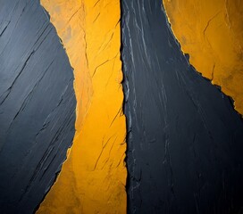 Wall Mural - a close-up view textured surface with a striking contrast between two distinct colors: the left side is dark gray, while the right side is a vibrant yellow The