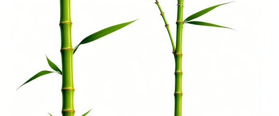 Poster - Two bamboo stalks with green leaves and small buds are shown against a white background