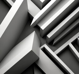 Fototapete - a black and white abstract composition featuring a complex arrangement of intersecting lines and rectangles, creating a sense of depth and dimensionality