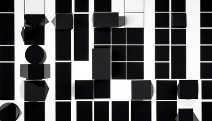 Leinwandbilder - a black and white abstract composition featuring a grid of black and white geometric shapes, including squares, rectangles, and triangles, arranged in a