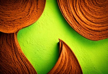 Fototapete - Abstract composition featuring overlapping brown and green shapes, creating a sense of depth and movement