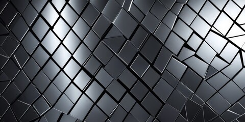 Poster - a close-up view metallic surface composed of numerous small square tiles arranged in a diagonal pattern The tiles are black and silver, creating a visually