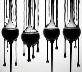 Poster - Four black and white s of dripping liquids, each with a unique pattern, arranged in a row against a white background