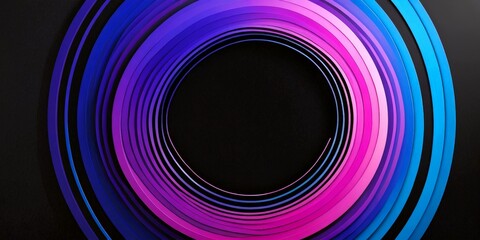 Leinwandbilder - a circular arrangement of concentric circles in various shades of blue, pink, and purple against a black background.