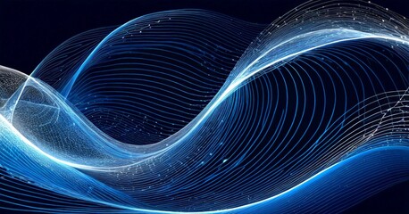 Fototapete - a digital illustration wave-like pattern with a dark blue background and white lines The wave pattern is composed of multiple lines, each varying