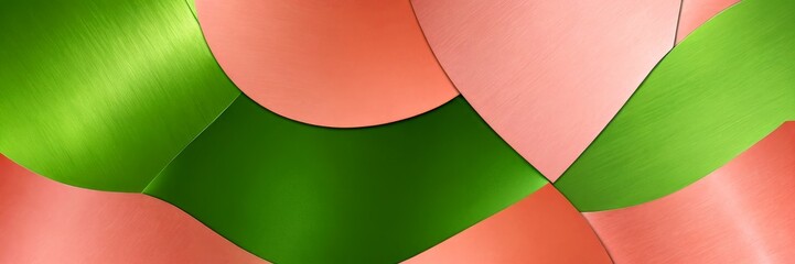Fototapete - a vibrant abstract composition of overlapping shapes in various shades of green, pink, and orange, creating a dynamic and visually striking pattern