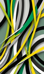 Aufkleber - a complex abstract composition of intersecting lines and curves in various shades of green, yellow, and black, creating a dynamic and visually striking pattern