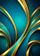 Wall Mural - a striking abstract composition of curved lines in shades of blue and gold, creating a sense of movement and depth The lines overlap and intersect, forming a complex pattern