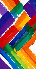 Poster - a vibrant abstract painting composed of intersecting brushstrokes in a variety of bright colors, including red, orange, yellow, green, blue, and purple, creating a dynamic