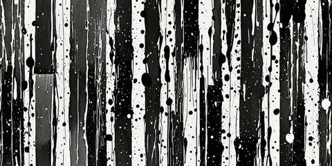 Leinwandbilder - a black and white abstract pattern composed of vertical lines and splatters of paint, creating a dynamic and textured visual effect