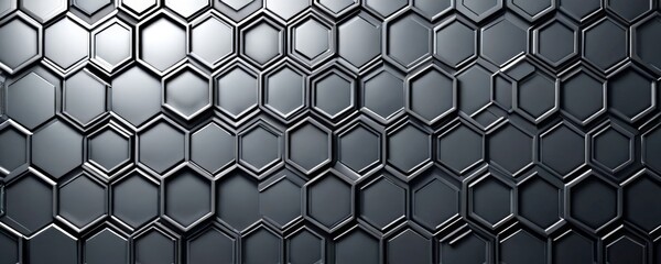 Fototapete - A repeating pattern of hexagonal shapes in varying shades of gray, creating a visually striking and geometric design