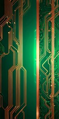 Fototapete - a striking abstract pattern of intersecting lines and curves in shades of green and gold, creating a sense of depth and complexity The background is a solid green