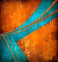 Leinwandbilder - a vibrant abstract composition with a mix of warm and cool colors, including shades of orange, blue, and brown The artwork is characterized by diagonal lines and