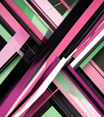 Poster - a digital art piece featuring a complex arrangement of intersecting diagonal lines in various shades of pink, green, and black, creating a visually striking