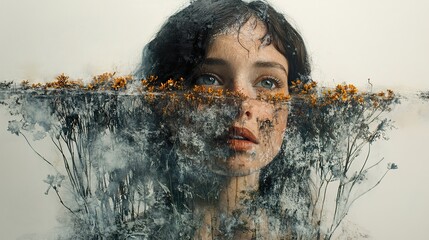 Wall Mural - Surreal Portrait of a Woman with Flowers