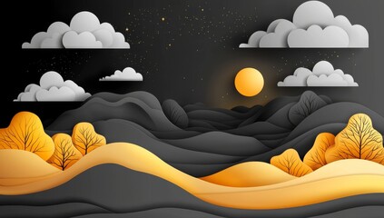 Wall Mural - ink and watercolor night sky pattern with gold foil constellations, stars, and clouds. generate ai.