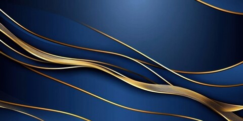 Blue background with golden lines, a simple and elegant style The blue is deep in color, with the bottom left corner of the screen filled with gold borders Generative AI