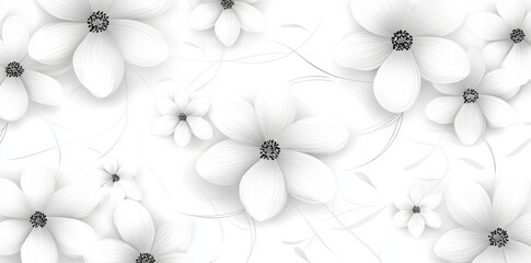 Wall Mural - Flower seamless pattern in black and white. Vintage hippie flower design for you to use in your digital projects. Daisy flowers in nature for a Y2K background.