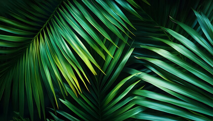 Wall Mural - tropical palm leaf and shadow abstract natural green background dark tone textures